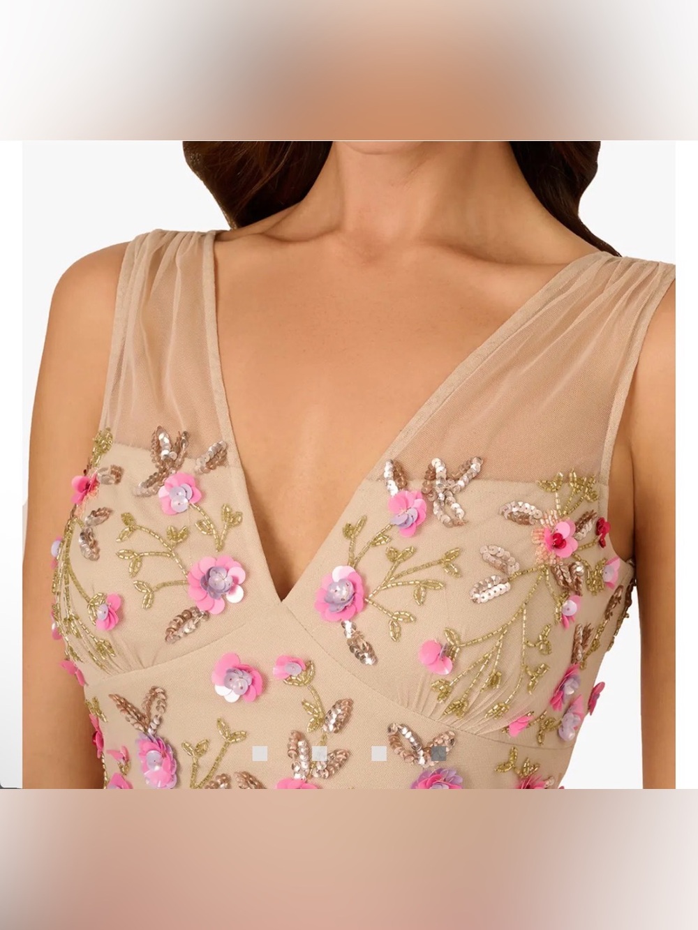ADRIANNA PAPELL Multi Beaded Floral Dress. Ivory with flowers. Size 8. NWT.READ. - Picture 4 of 13